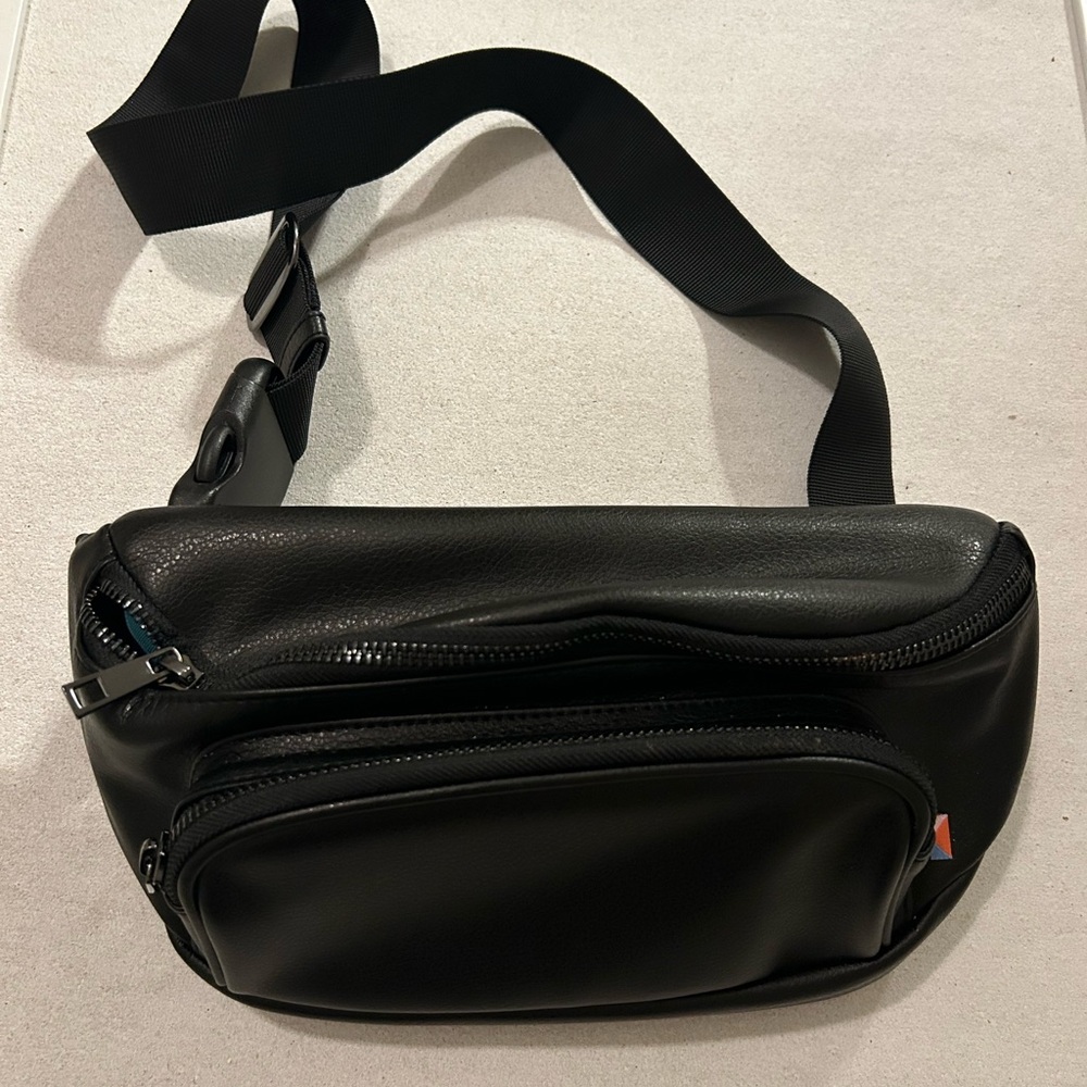 Black Leather Kibou Crossbody Diaper Bag